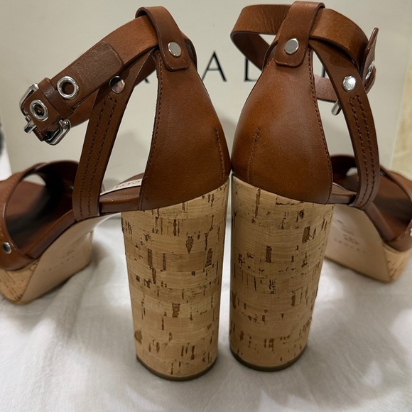 Casadei Brown Leather Cork Platform Sandals with Ankle Strap.